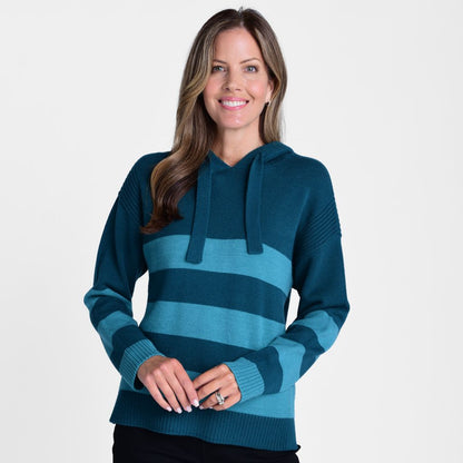 Christopher & Banks Stripe Ribbed Detail Hooded Sweater