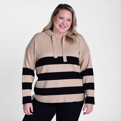 Christopher & Banks Stripe Ribbed Detail Hooded Sweater