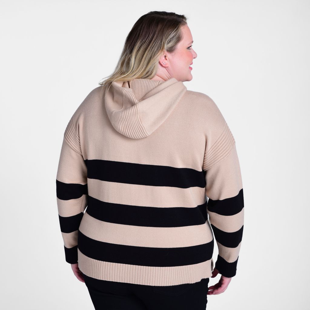 Christopher & Banks Stripe Ribbed Detail Hooded Sweater