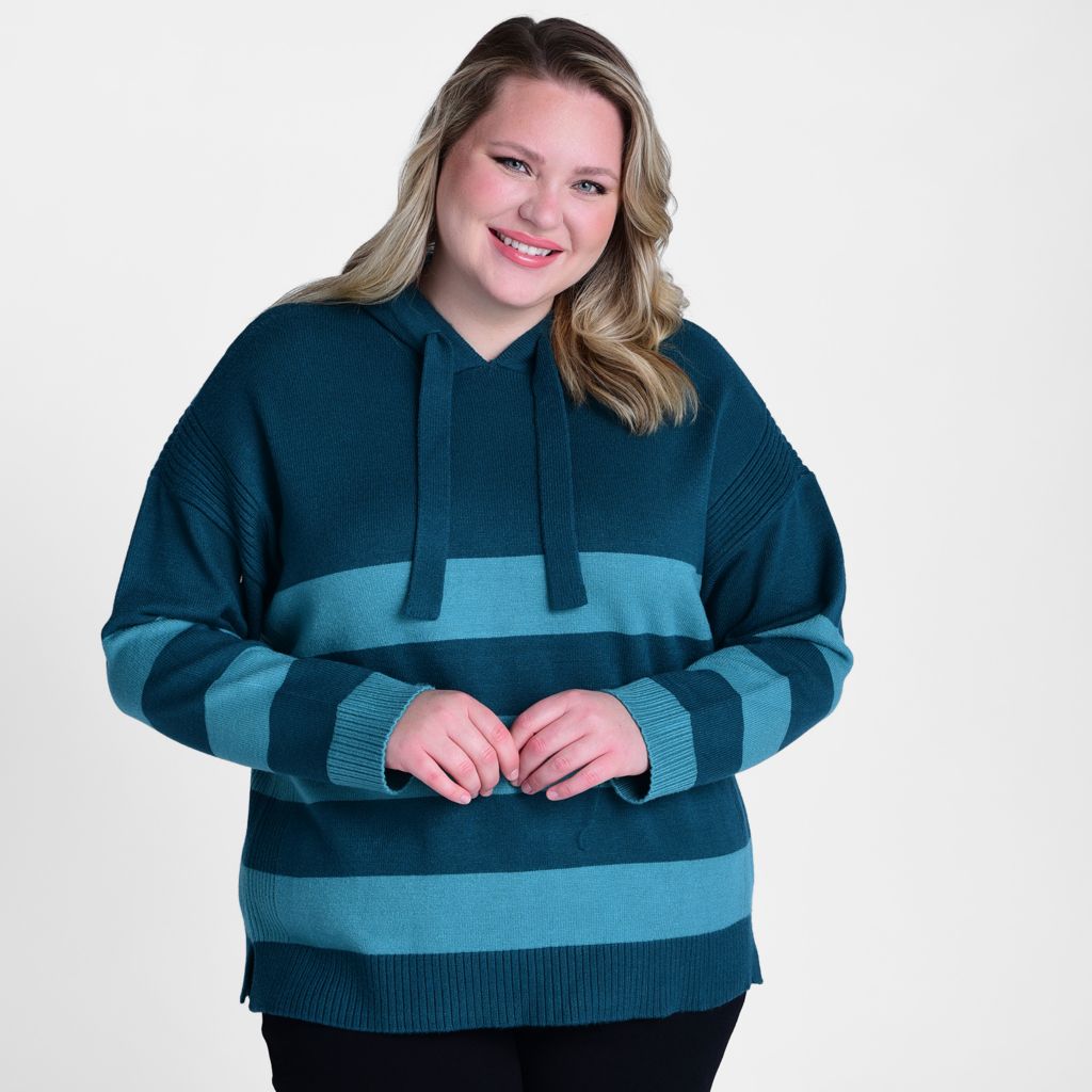 Christopher & Banks Stripe Ribbed Detail Hooded Sweater