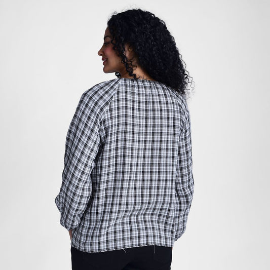 Christopher & Banks Lightweight Plaid Long Sleeve Blouse