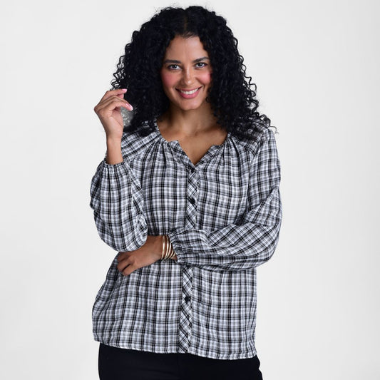 Christopher & Banks Lightweight Plaid Long Sleeve Blouse