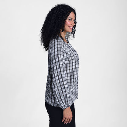 Christopher & Banks Lightweight Plaid Long Sleeve Blouse