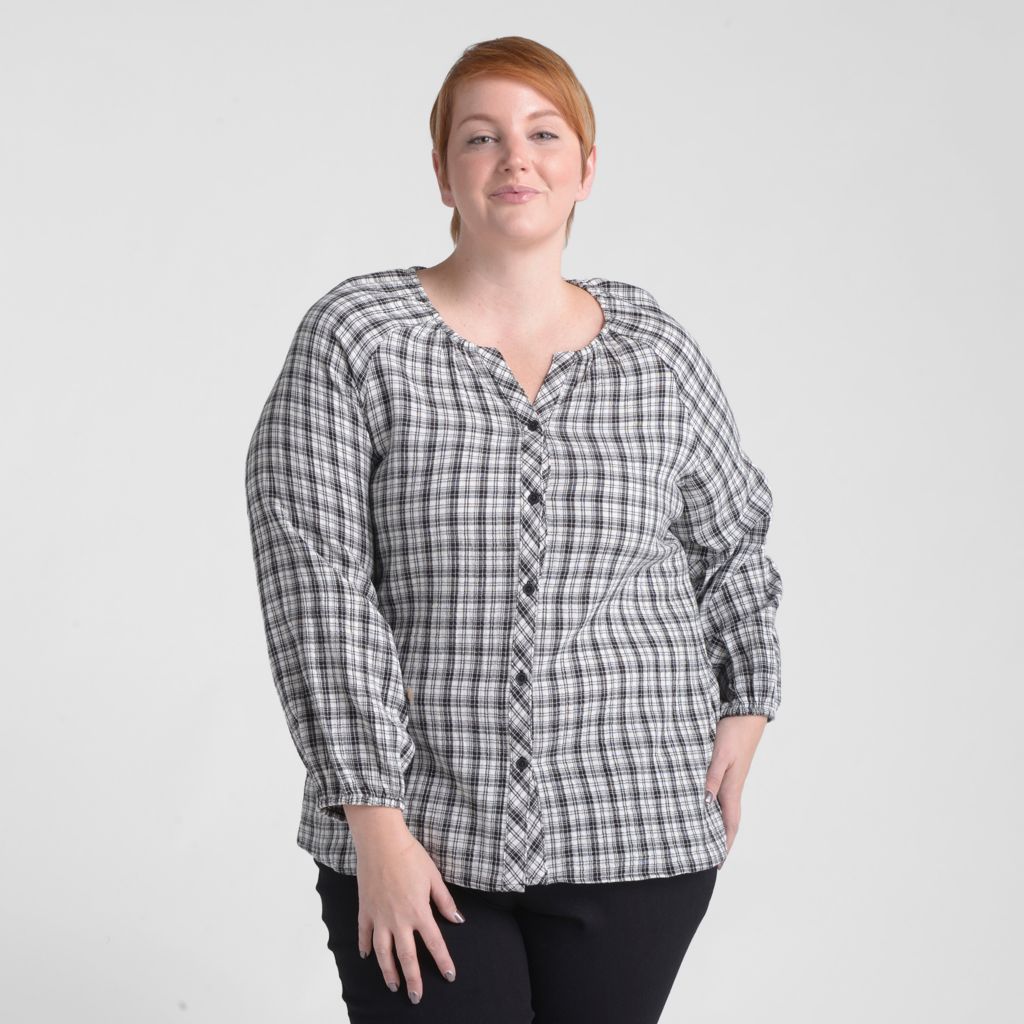 Christopher & Banks Lightweight Plaid Long Sleeve Blouse
