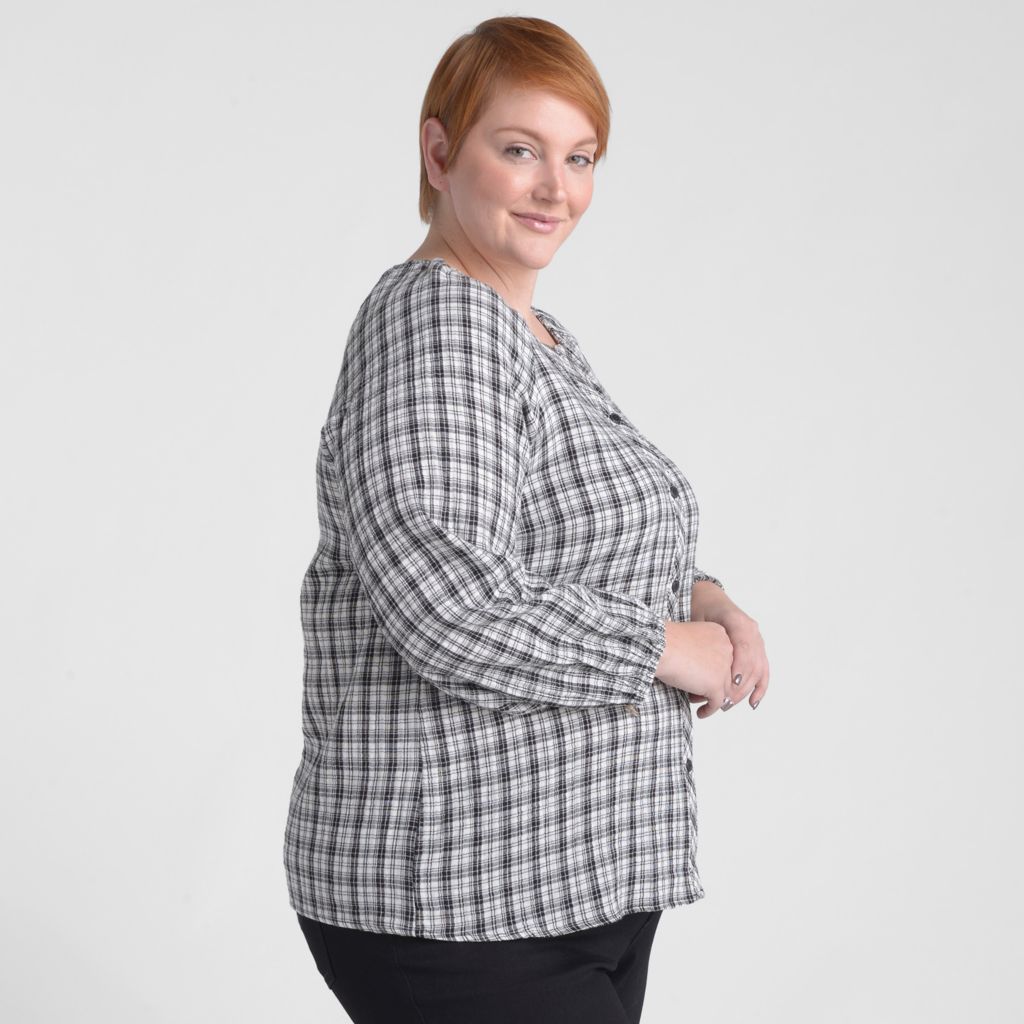 Christopher & Banks Lightweight Plaid Long Sleeve Blouse