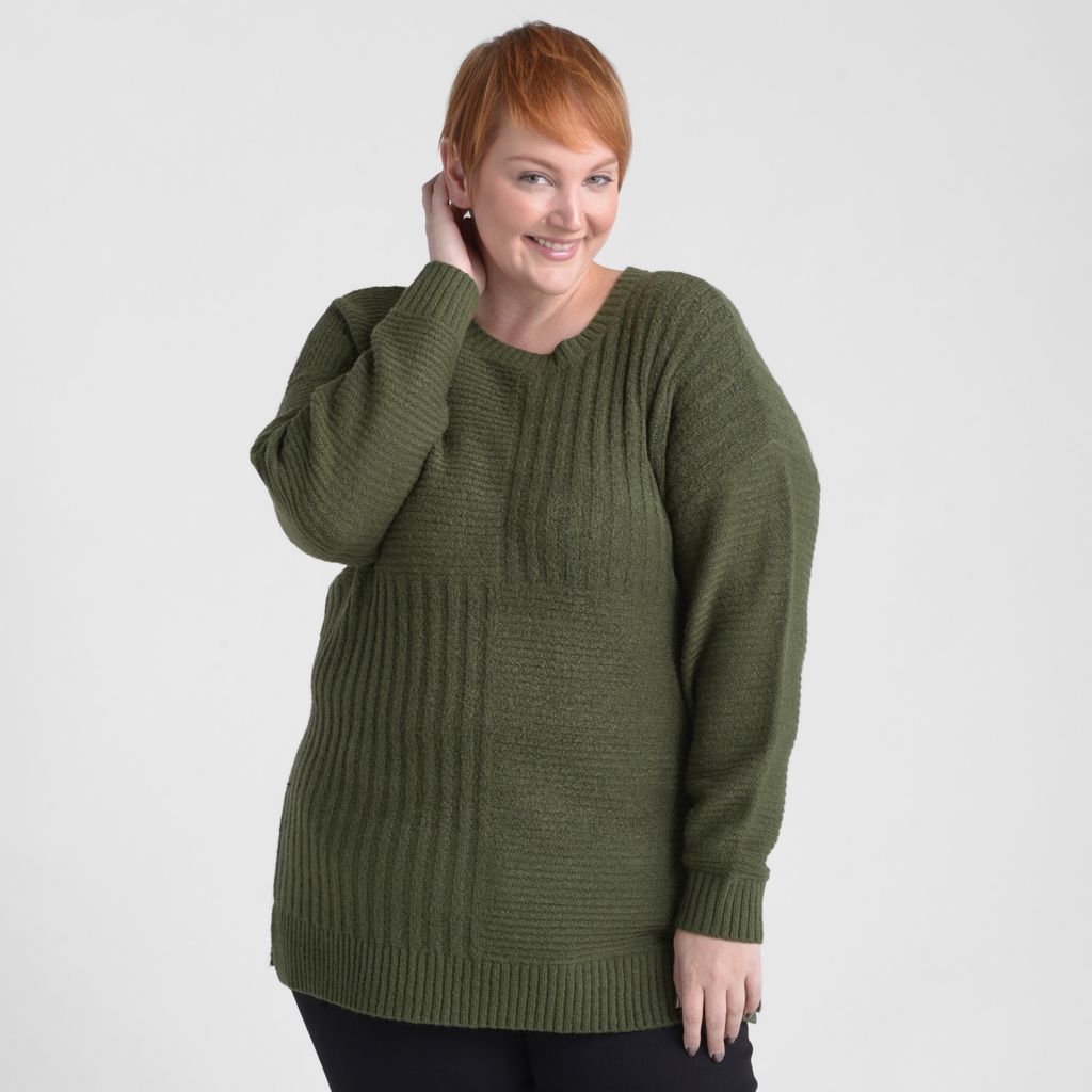 Christopher & Banks Blocked Rib Side Slit Tunic Sweater