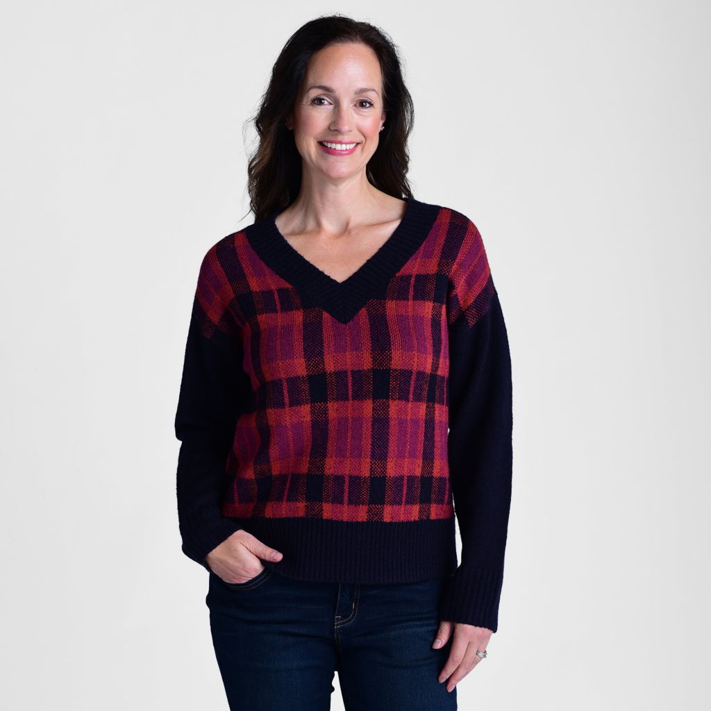 Christopher & Banks Plaid V Neck Sweater