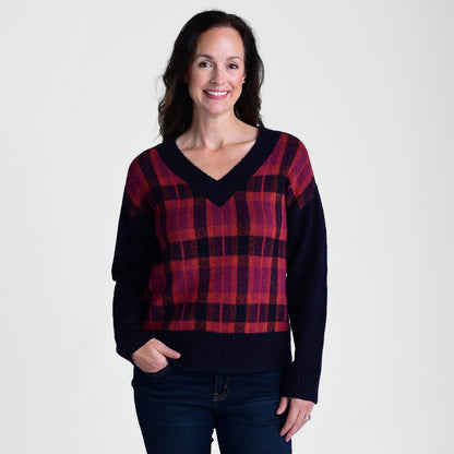 Christopher & Banks Plaid V Neck Sweater