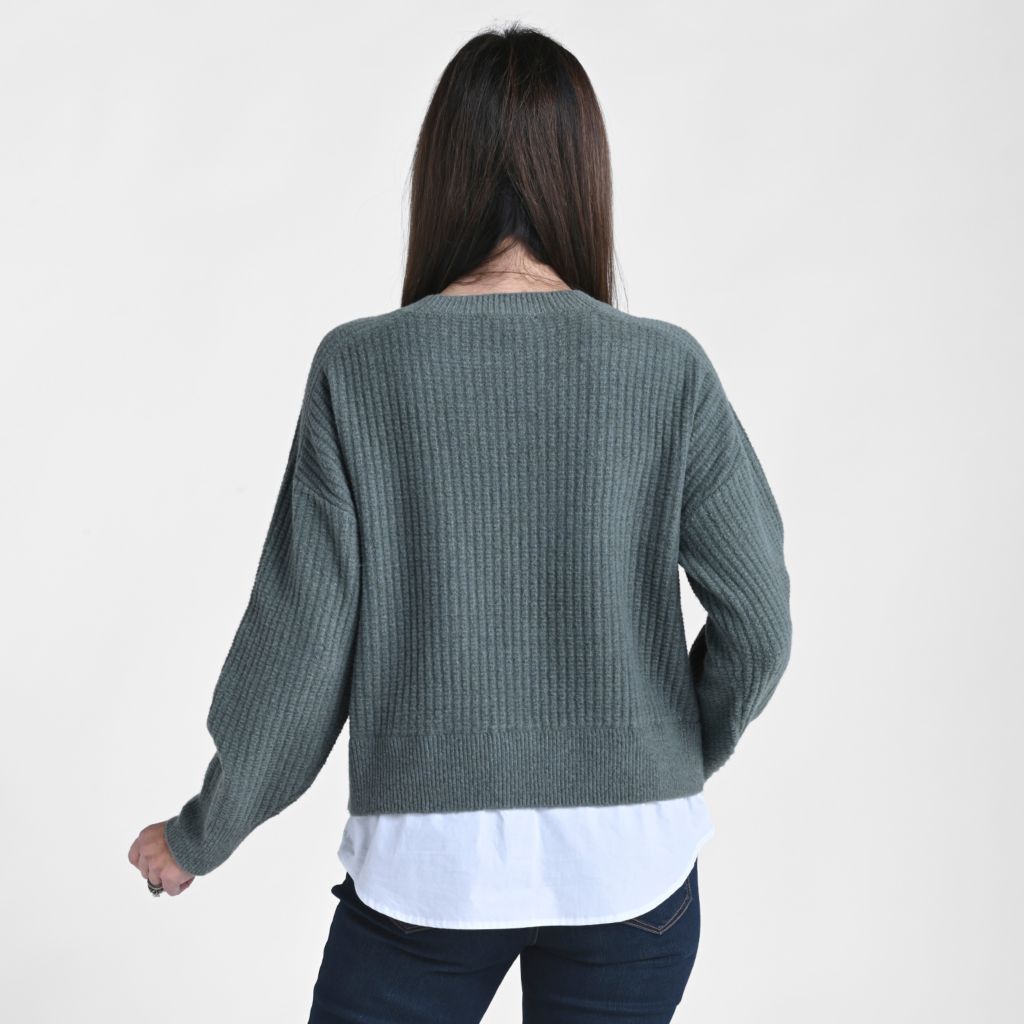 Christopher & Banks Ribbed Crew Neck Two Fer