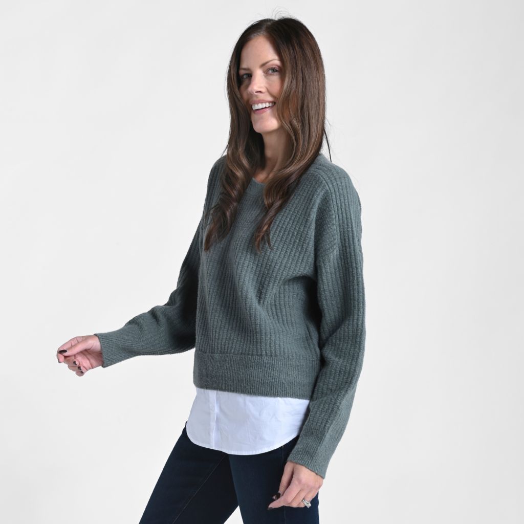 Christopher & Banks Ribbed Crew Neck Two Fer