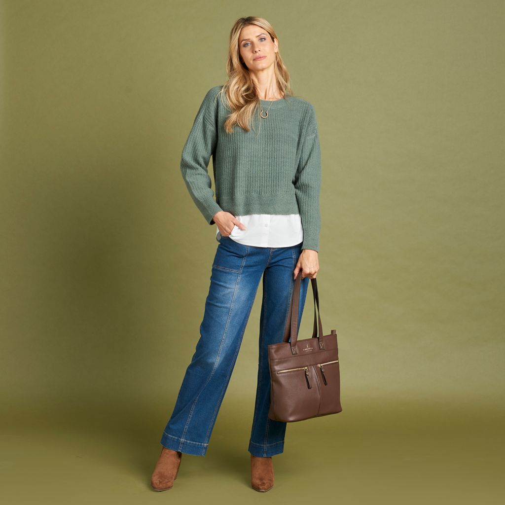 Christopher & Banks Ribbed Crew Neck Two Fer