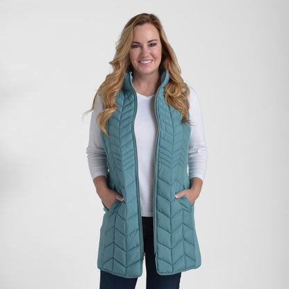Christopher & Banks Mock Neck Quilted Long Vest