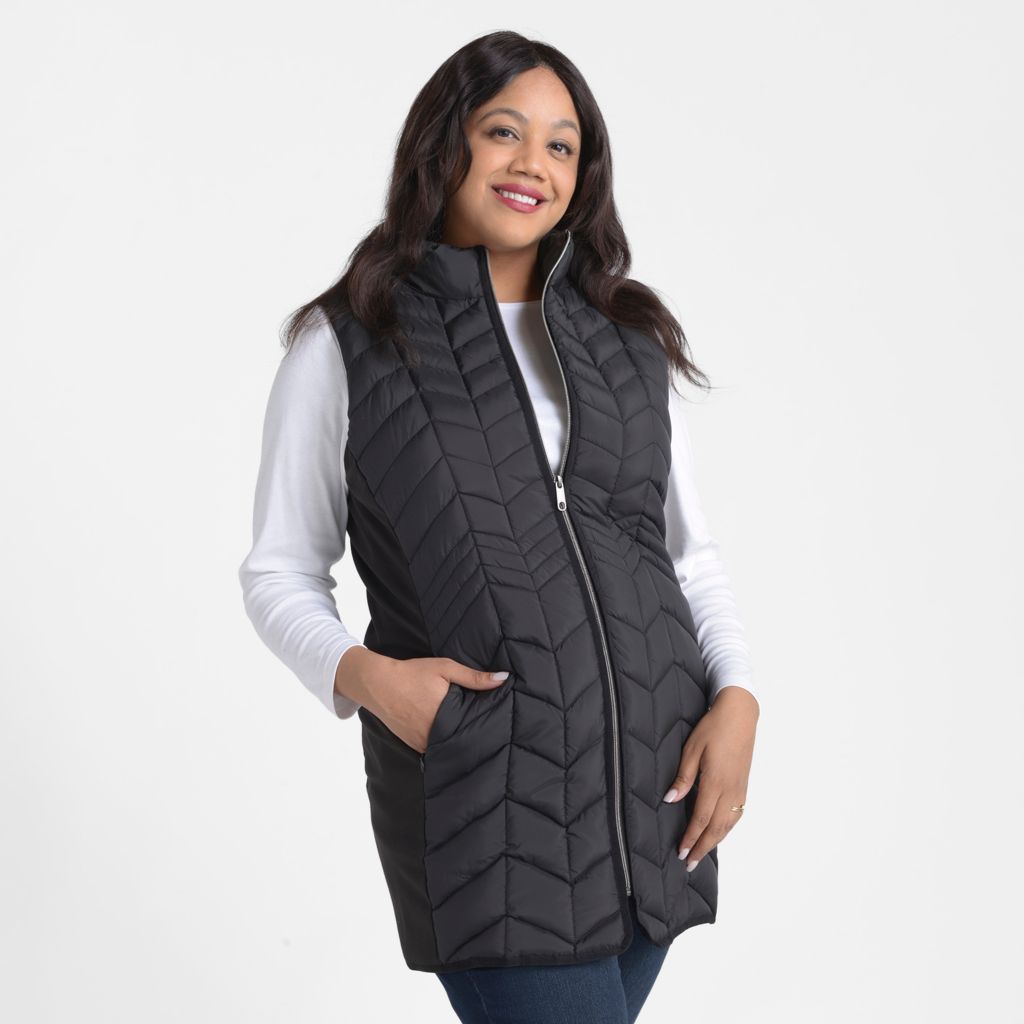 Christopher & Banks Mock Neck Quilted Long Vest