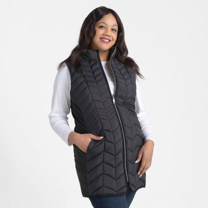 Christopher & Banks Mock Neck Quilted Long Vest