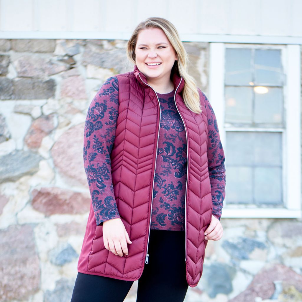 Christopher & Banks Mock Neck Quilted Long Vest