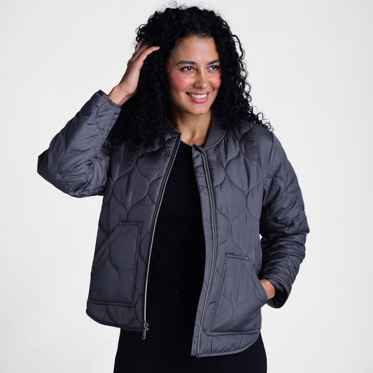 Christopher & Banks Relaxed Restyled Ornament Quilted Zip Front Jacket