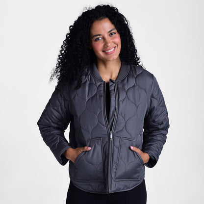 Christopher & Banks Relaxed Restyled Ornament Quilted Zip Front Jacket