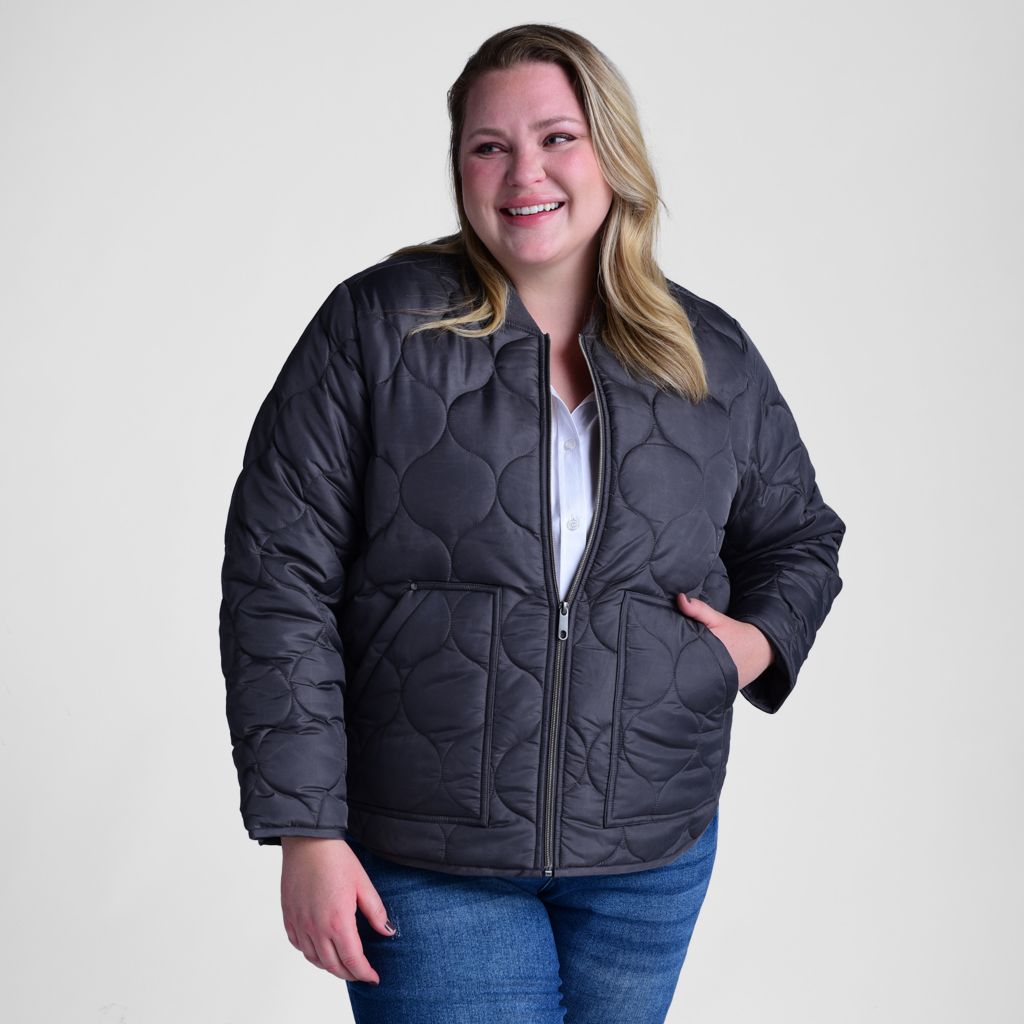 Christopher & Banks Relaxed Restyled Ornament Quilted Zip Front Jacket