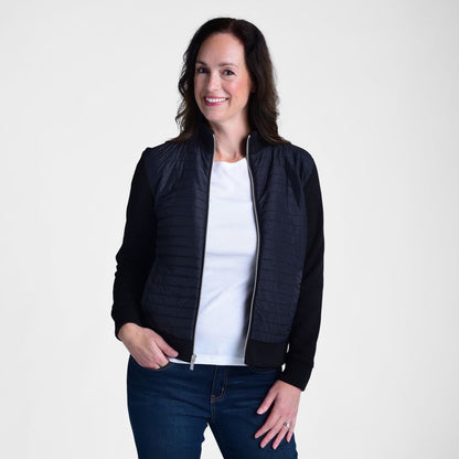 Christopher & Banks Relaxed Restyled Zip Front Quilted Knit Sleeve Jacket