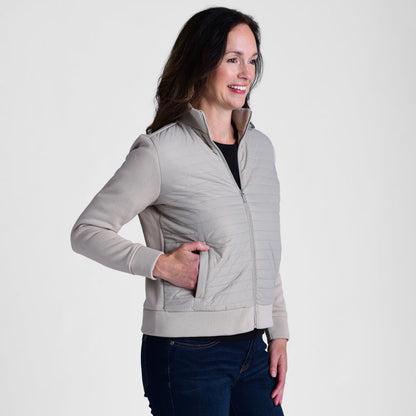 Christopher & Banks Relaxed Restyled Zip Front Quilted Knit Sleeve Jacket