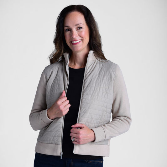 Christopher & Banks Relaxed Restyled Zip Front Quilted Knit Sleeve Jacket