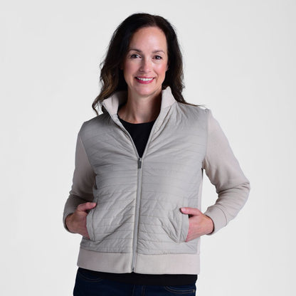 Christopher & Banks Relaxed Restyled Zip Front Quilted Knit Sleeve Jacket