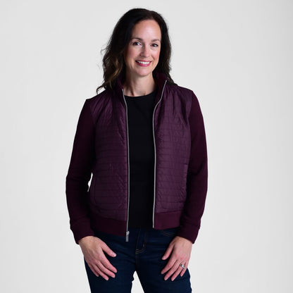 Christopher & Banks Relaxed Restyled Zip Front Quilted Knit Sleeve Jacket