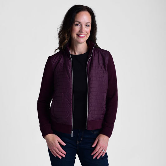 Christopher & Banks Relaxed Restyled Zip Front Quilted Knit Sleeve Jacket