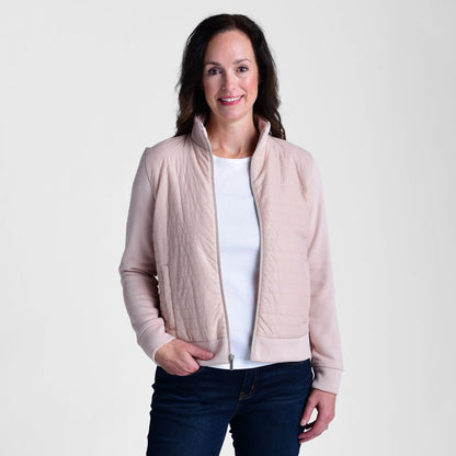 Christopher & Banks Relaxed Restyled Zip Front Quilted Knit Sleeve Jacket