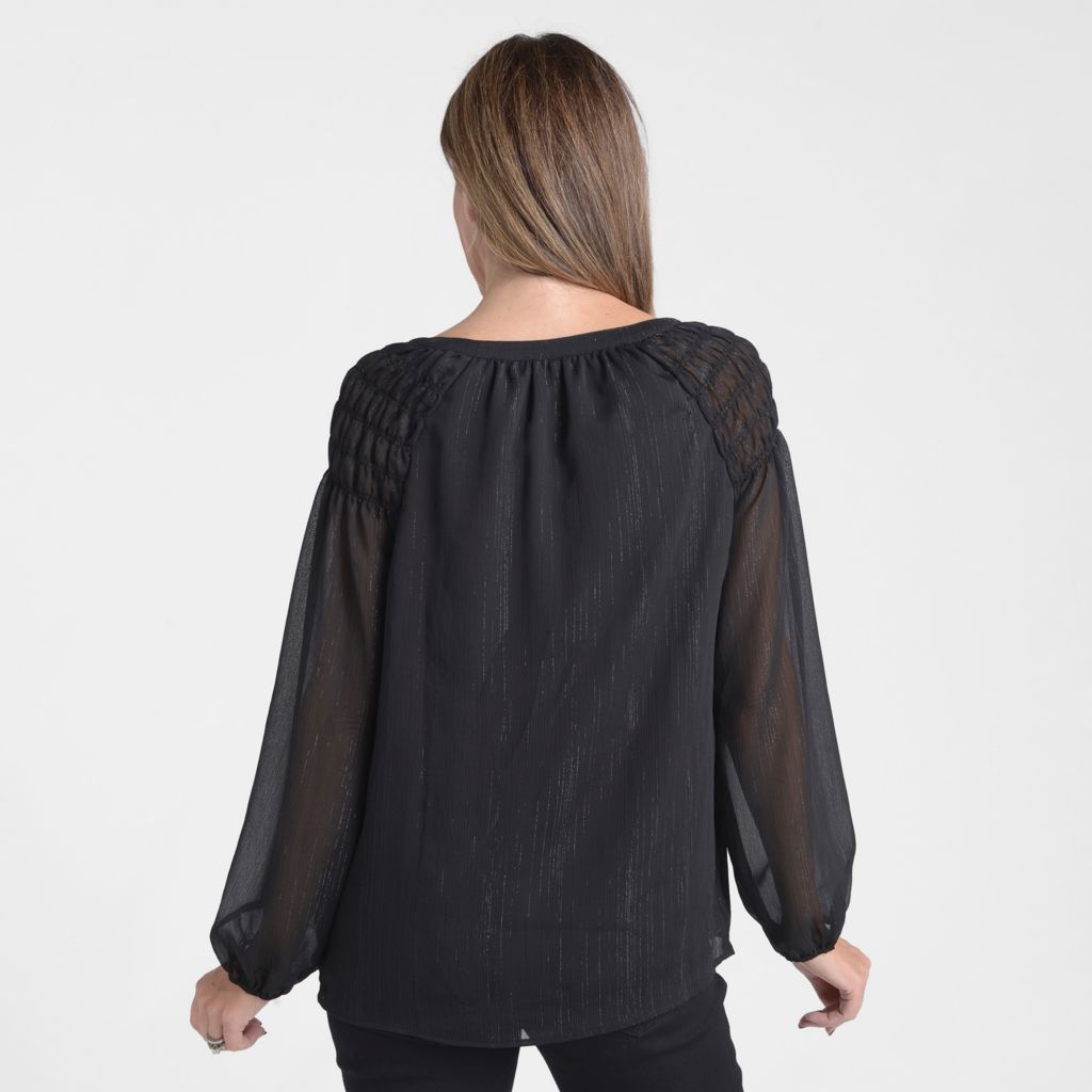 Christopher & Banks Metallic Tie Neck Chiffon Blouse