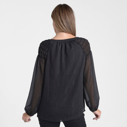 Christopher & Banks Metallic Tie Neck Chiffon Blouse