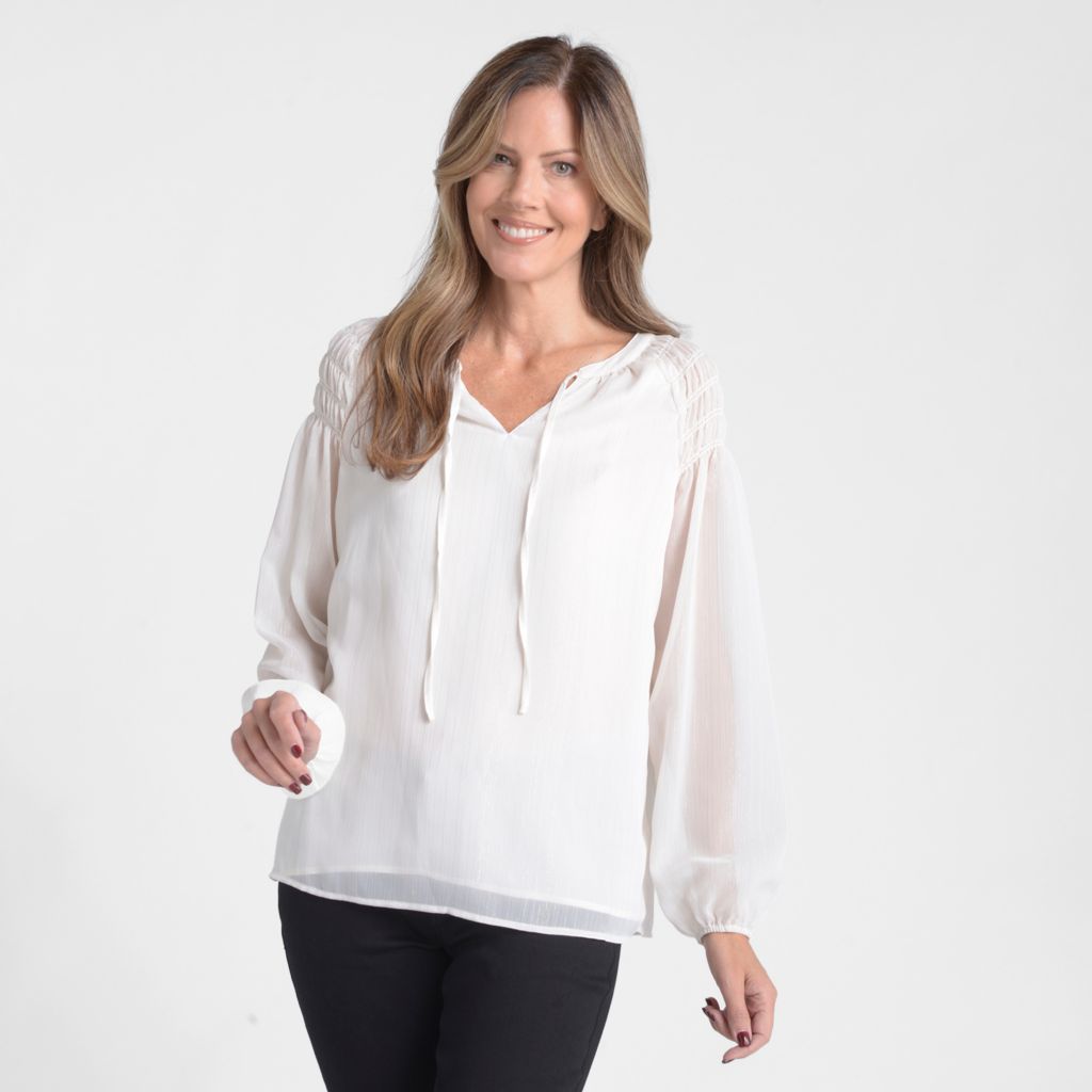 Christopher & Banks Metallic Tie Neck Chiffon Blouse