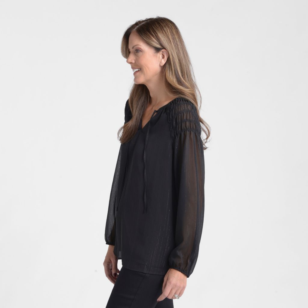 Christopher & Banks Metallic Tie Neck Chiffon Blouse