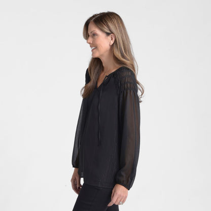 Christopher & Banks Metallic Tie Neck Chiffon Blouse