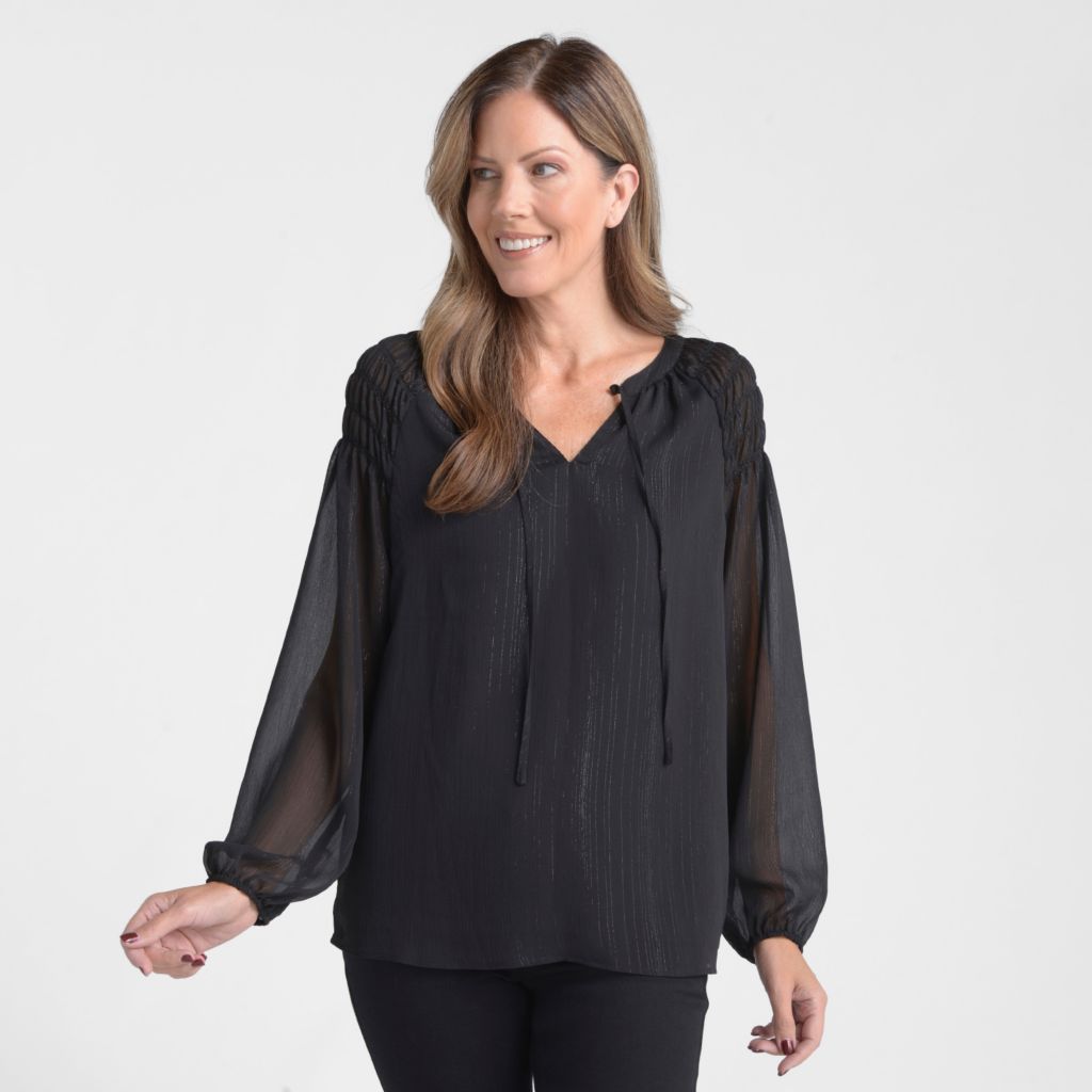 Christopher & Banks Metallic Tie Neck Chiffon Blouse