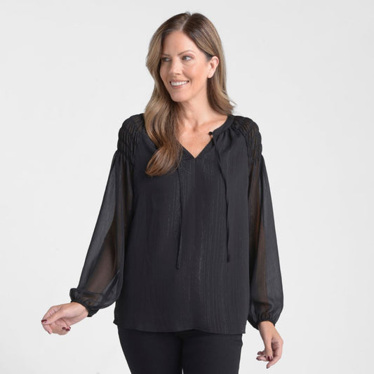 Christopher & Banks Metallic Tie Neck Chiffon Blouse