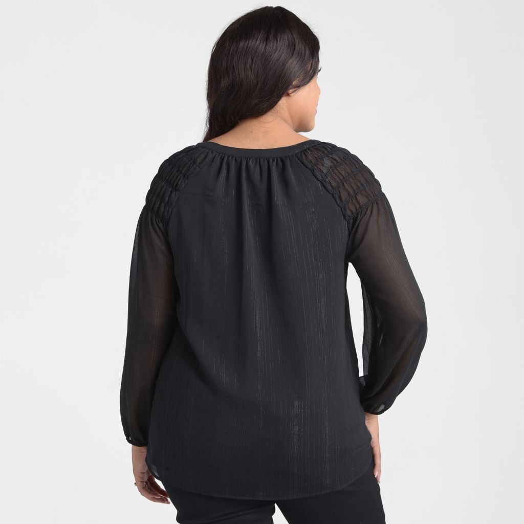 Christopher & Banks Metallic Tie Neck Chiffon Blouse