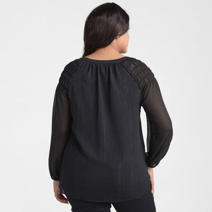 Christopher & Banks Metallic Tie Neck Chiffon Blouse