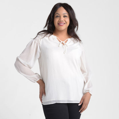 Christopher & Banks Metallic Tie Neck Chiffon Blouse