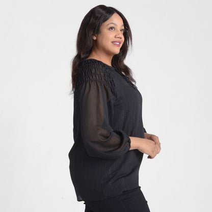 Christopher & Banks Metallic Tie Neck Chiffon Blouse