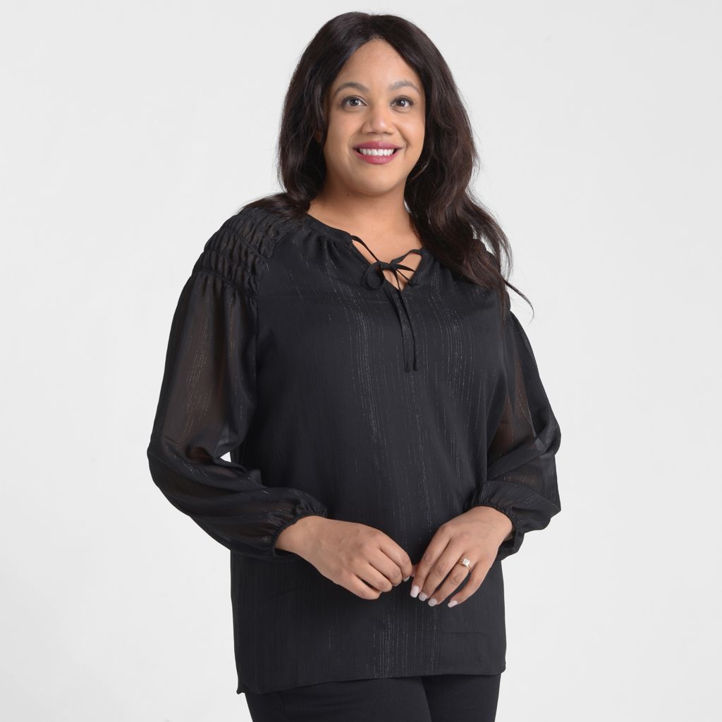 Christopher & Banks Metallic Tie Neck Chiffon Blouse