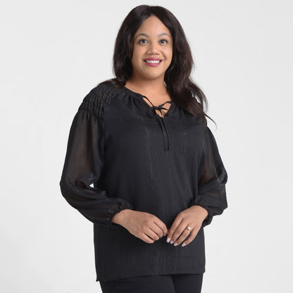 Christopher & Banks Metallic Tie Neck Chiffon Blouse