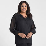 Christopher & Banks Metallic Tie Neck Chiffon Blouse