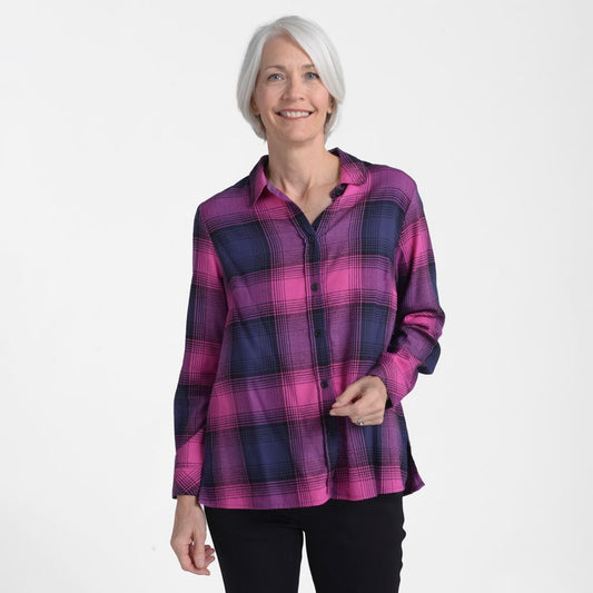Christopher & Banks Pleat Back Plaid Button Up