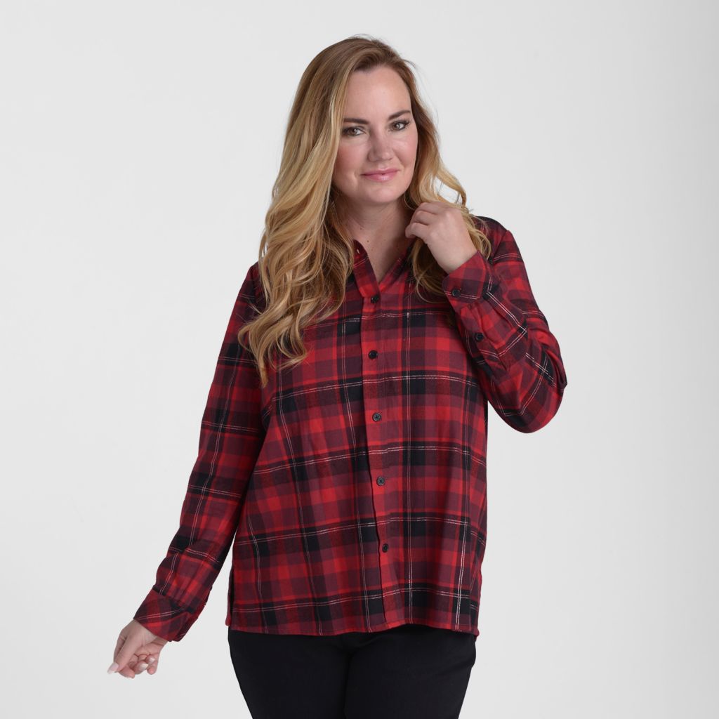 Christopher & Banks Pleat Back Plaid Button Up