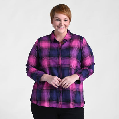 Christopher & Banks Pleat Back Plaid Button Up