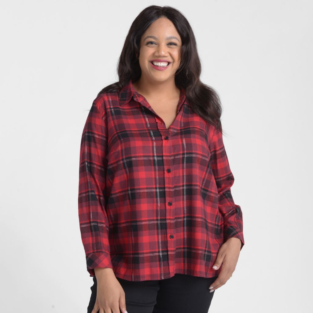 Christopher & Banks Pleat Back Plaid Button Up