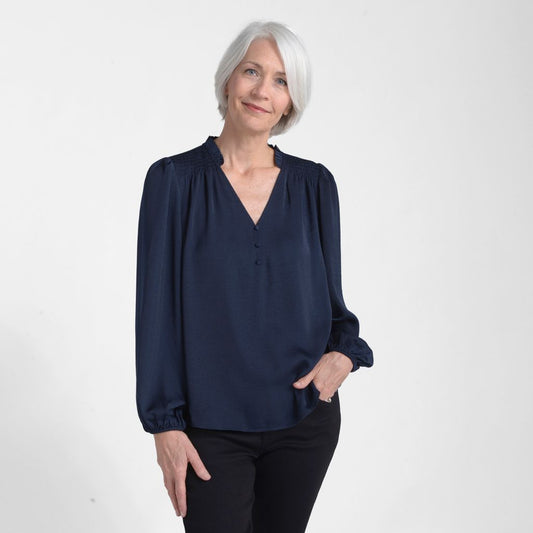 Christopher & Banks Shirred Hammered Satin Blouse