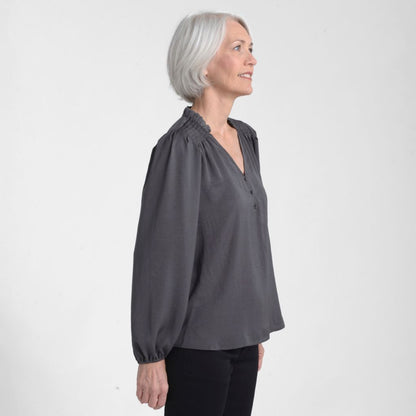 Christopher & Banks Shirred Hammered Satin Blouse