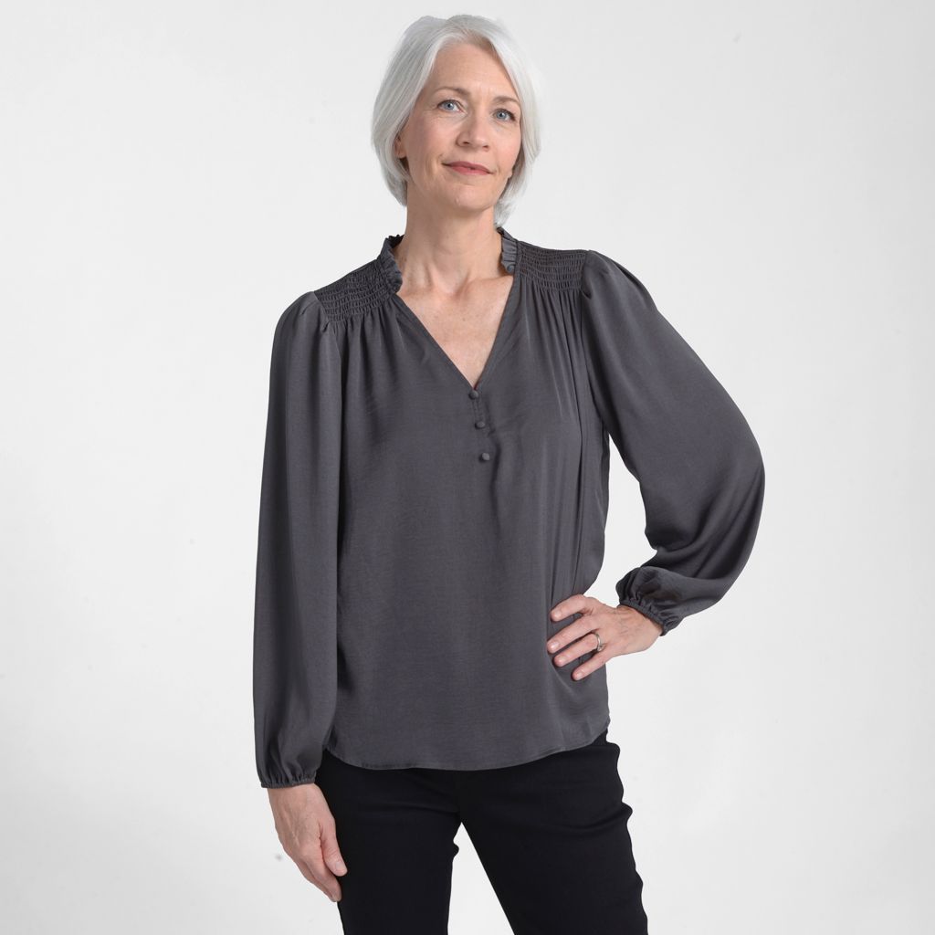 Christopher & Banks Shirred Hammered Satin Blouse